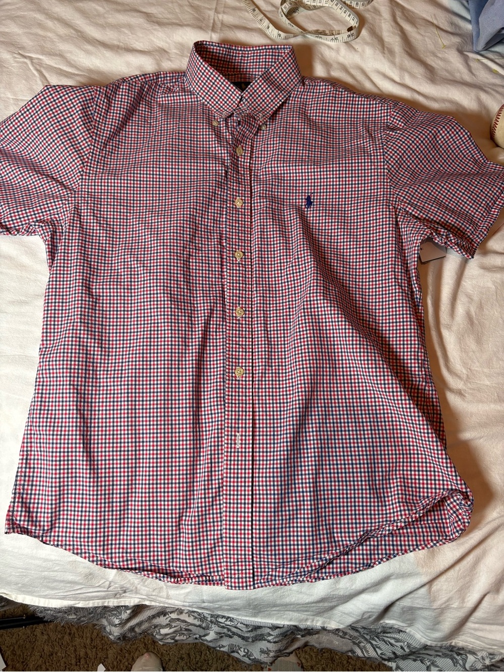 Ralph Lauren Red and Blue Gingham Short-Sleeve Button-Down Shirt